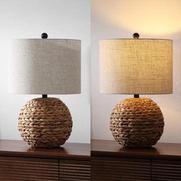 Camilo 21.5" Modern Coastal Woven Rattan Globe LED Table Lamp